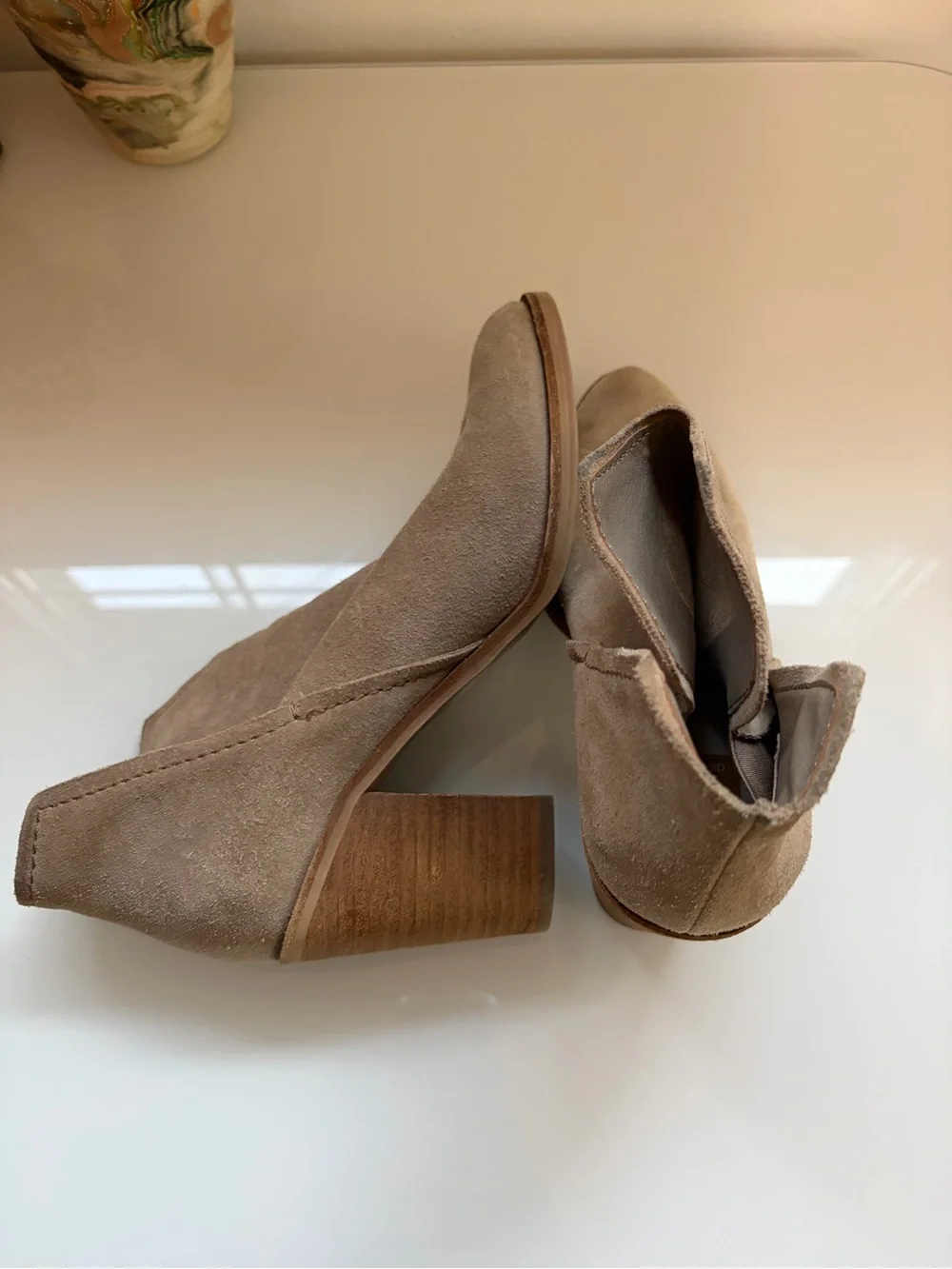 Dolce Vita Taupe Suede Ankle Booties with Block Heel